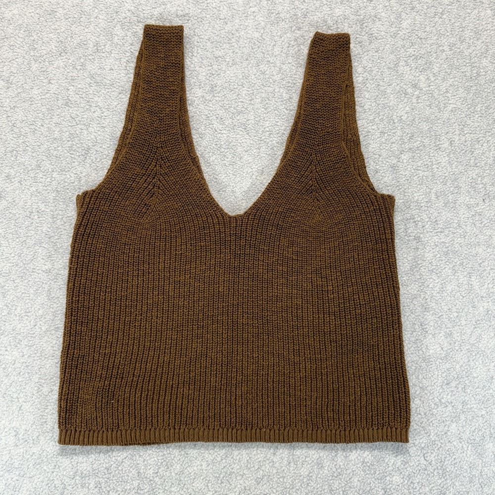 Madewell Womens V Neck Sweater Tank Brown Ribbed Knit Sleeveless Top XS